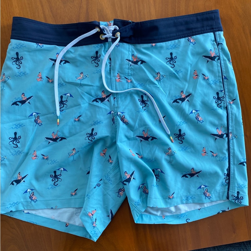 Simons Blue Swim Trunks with Nautical Anchor Pattern